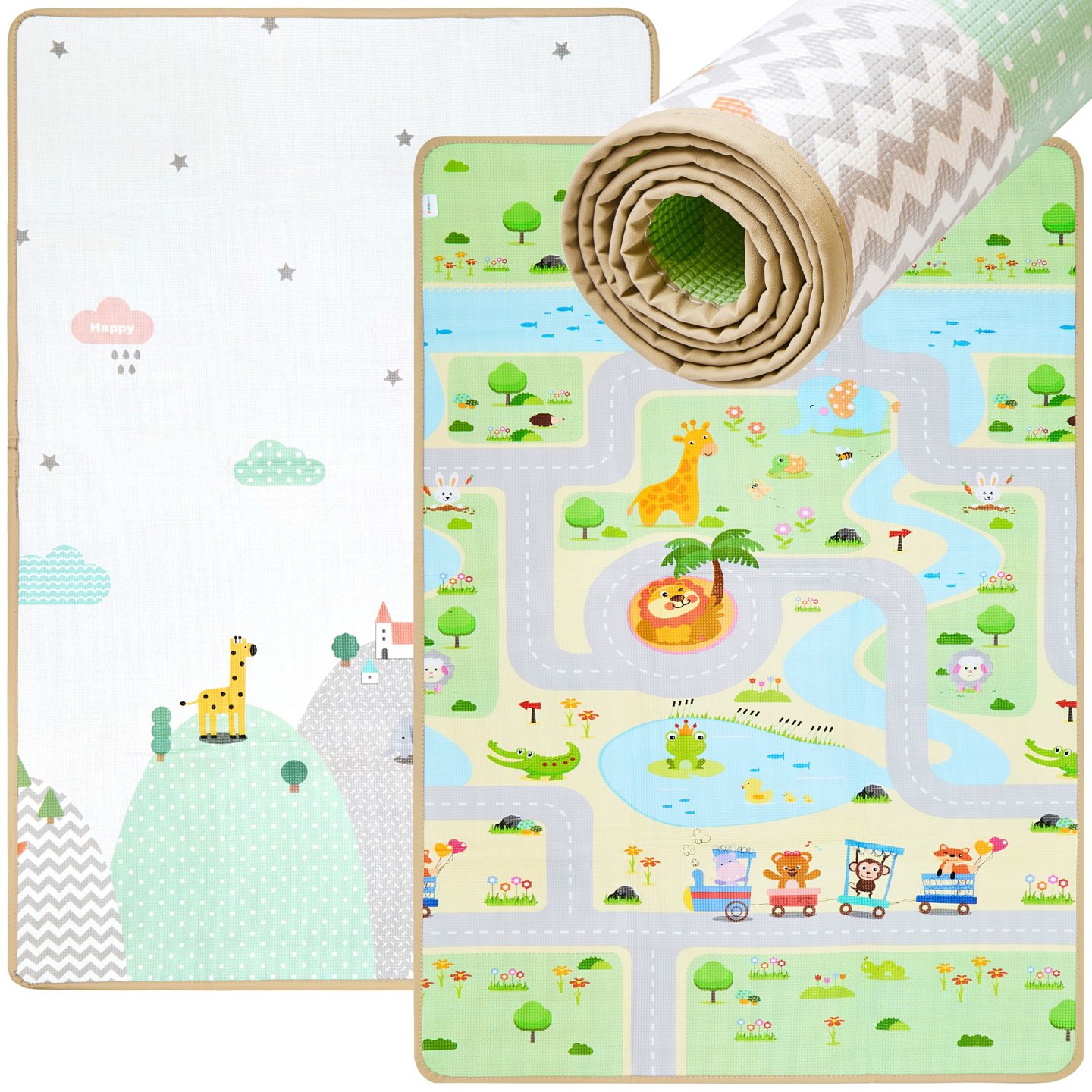 Double-sided foam mat - pattern: forest on the hill / sunny town