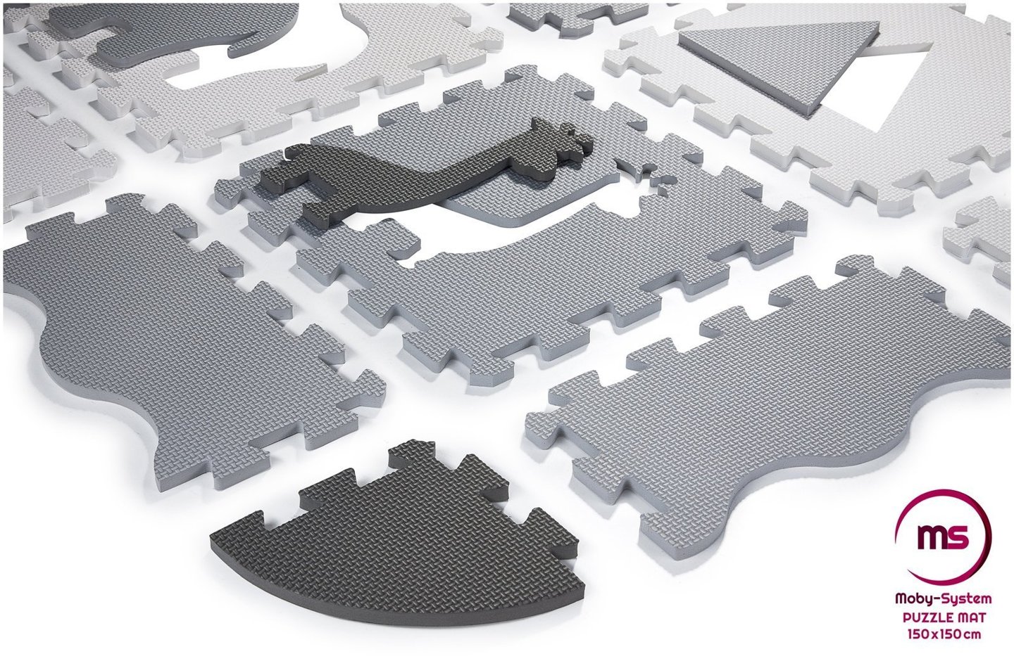 XL Foam Puzzle Mat 150 x 150 x 1 cm with edging - EVA foam - gray